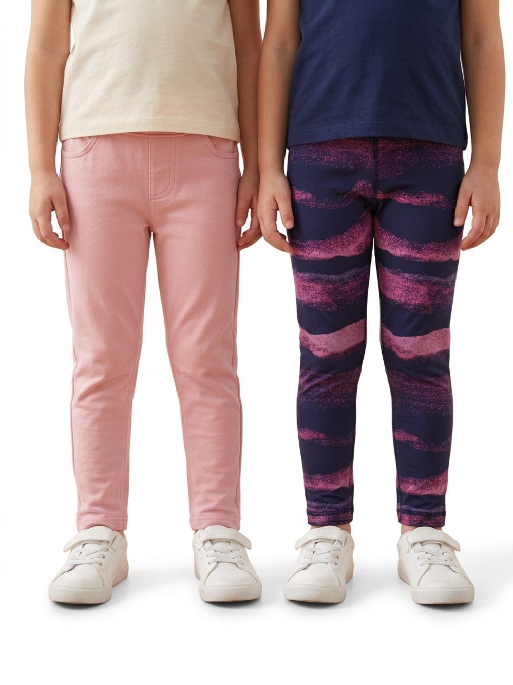 jumping beans Pink Solid and Navy-purple Wave Stripe Leggings Set